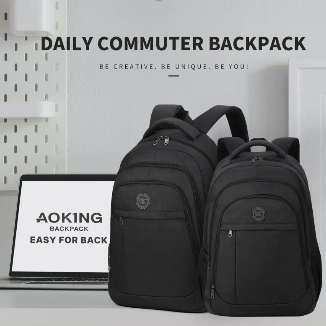 Aoking Freizeitrucksack Rucksack Schulrucksack Sportrucksack Laptoprucksack Reiserucksack (Schwarz), Rucksack (15 Zoll Laptopfach) Freizeit Reise Sport Arbeit Schule Uni