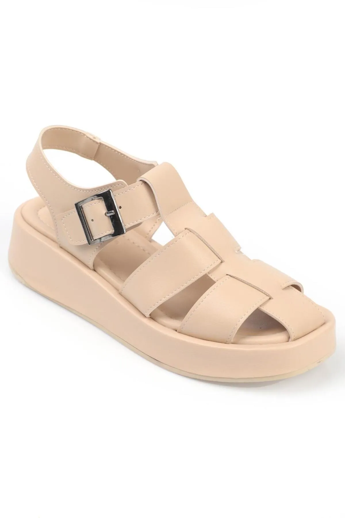 Capone Outfitters  Capone Gladiator Riemchen-Keilabsatz Beige Damen-Flatform-Sandalen