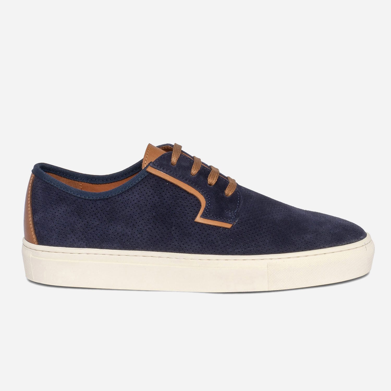 Tennis bleu marine en cuir velours perforé