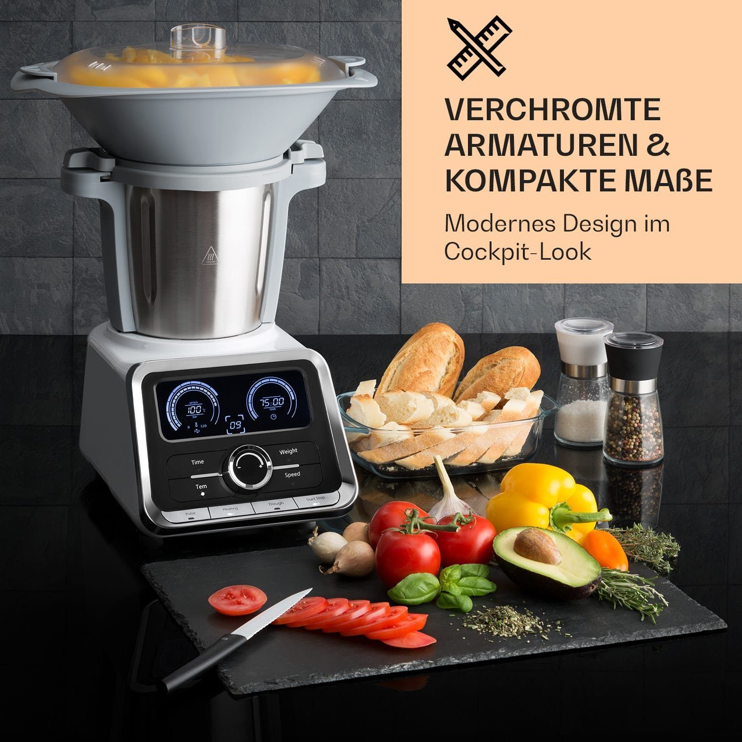 Klarstein Multikocher GrandPrix, 500 W, 2.5 l Schüssel, Standmixer Blender Multifunktionsmixer
