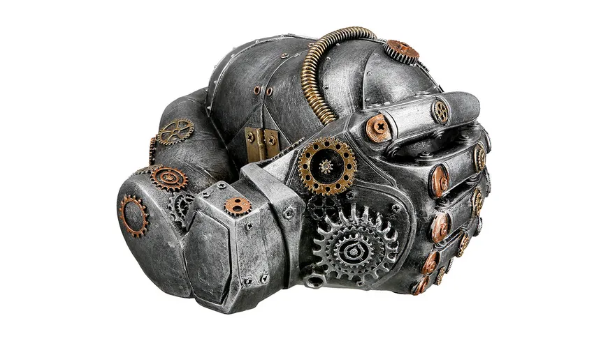 GILDE Poly Skulptur Steampunk Herz in Händen H=12cm silber