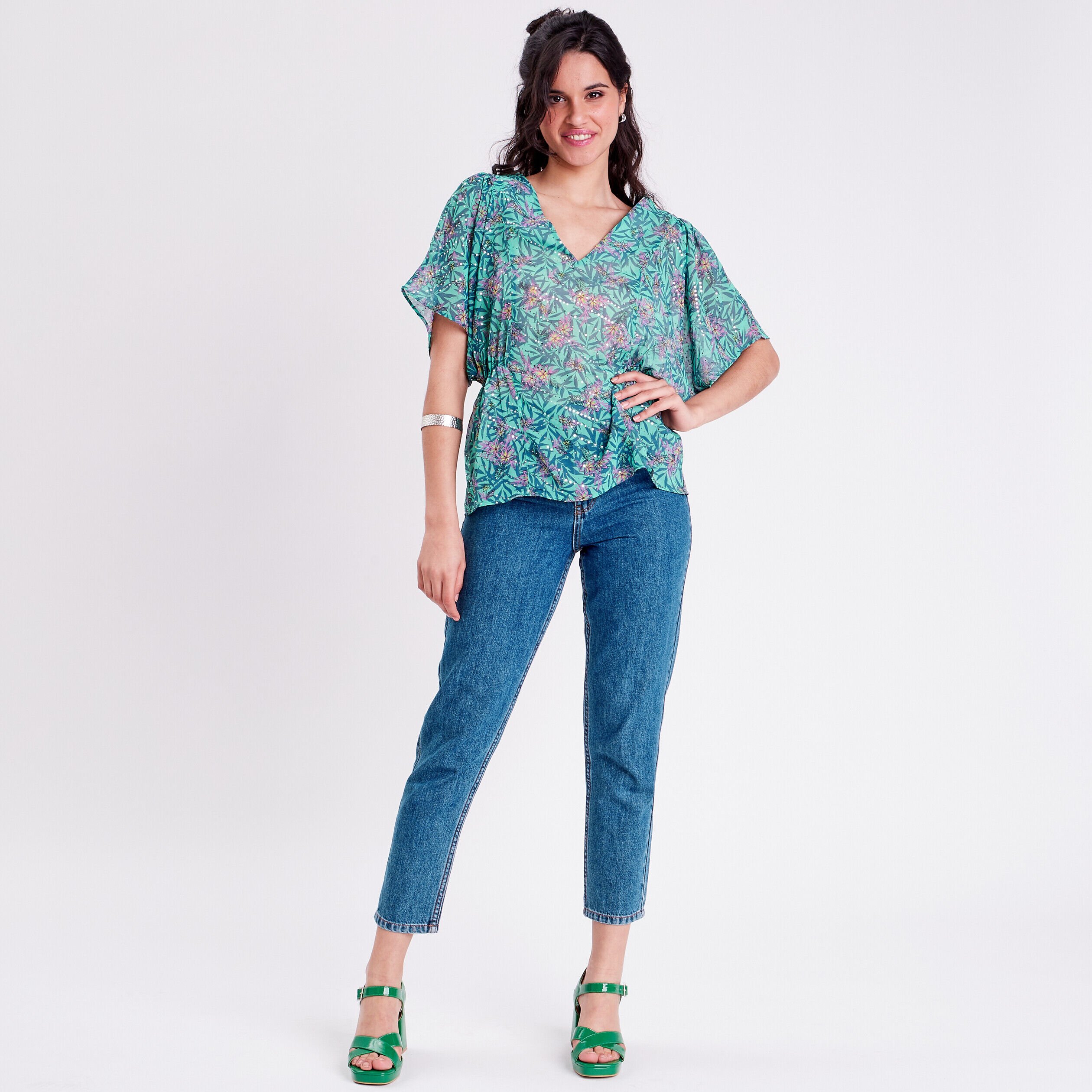 Blouse à manches courtes vert femme | Cache Cache