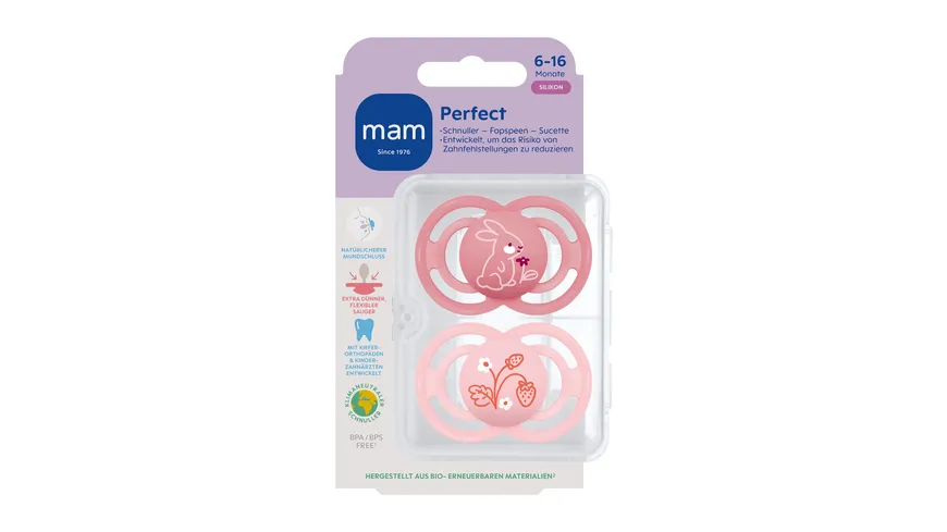 MAM Perfect Silikon, 6-16 Mon., 2 Stk, Hase/Blume