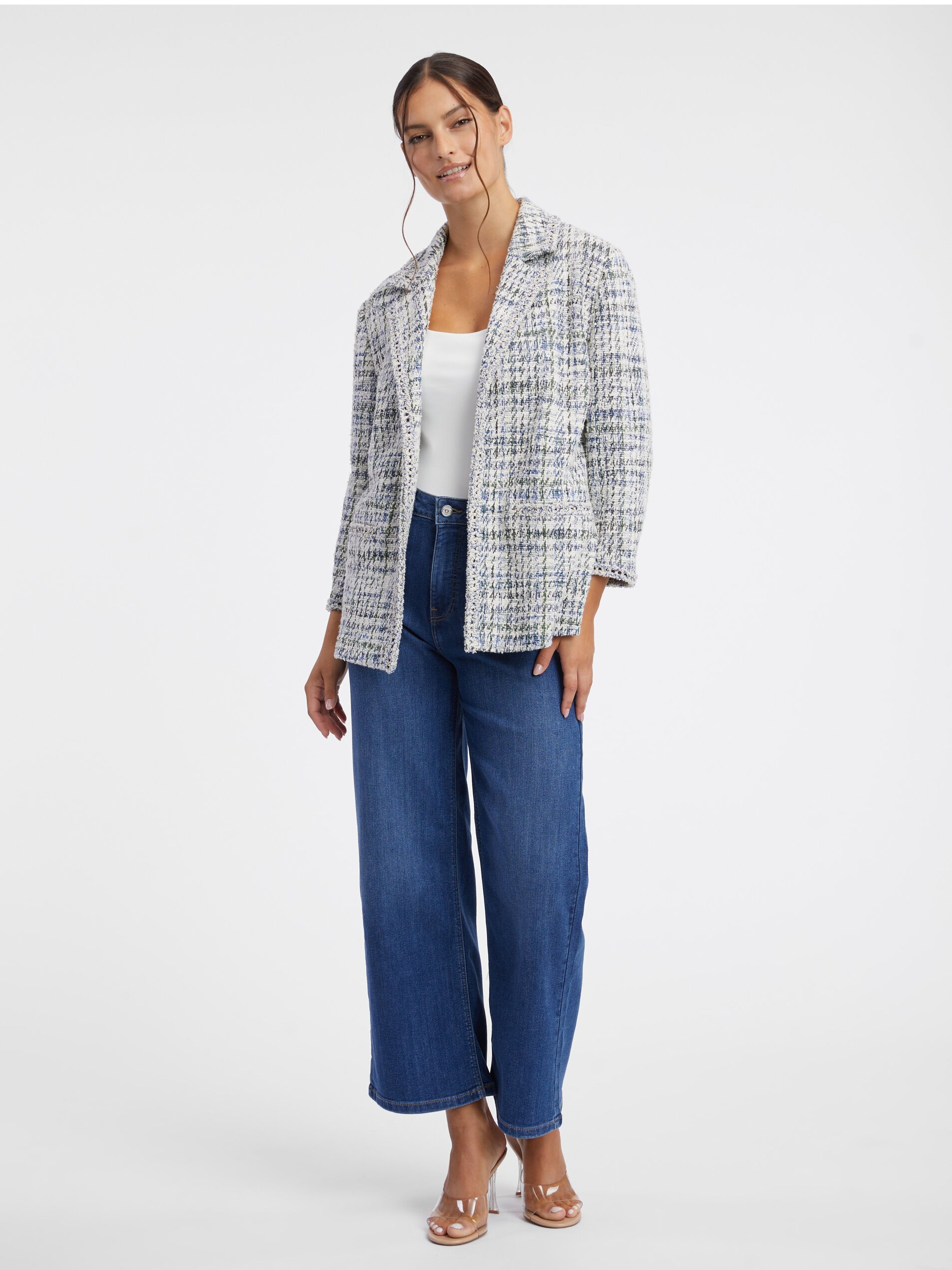 Blaue und cremefarbene Damen-Tweedjacke ORSAY