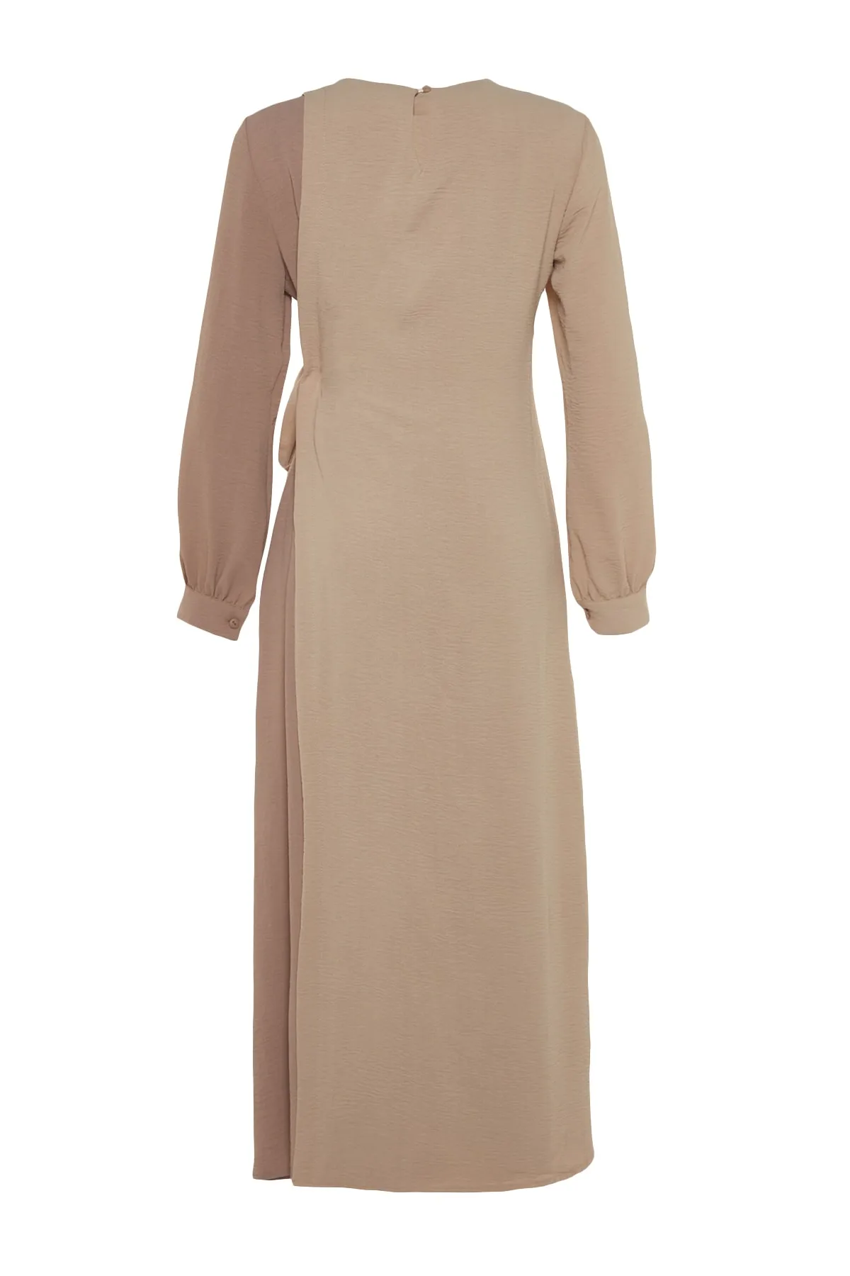 Trendyol Modest  Braunes Aerobin-Gewebtes Kleid mit Blockfarben und Taillenschnürung TCTSS23EB00106