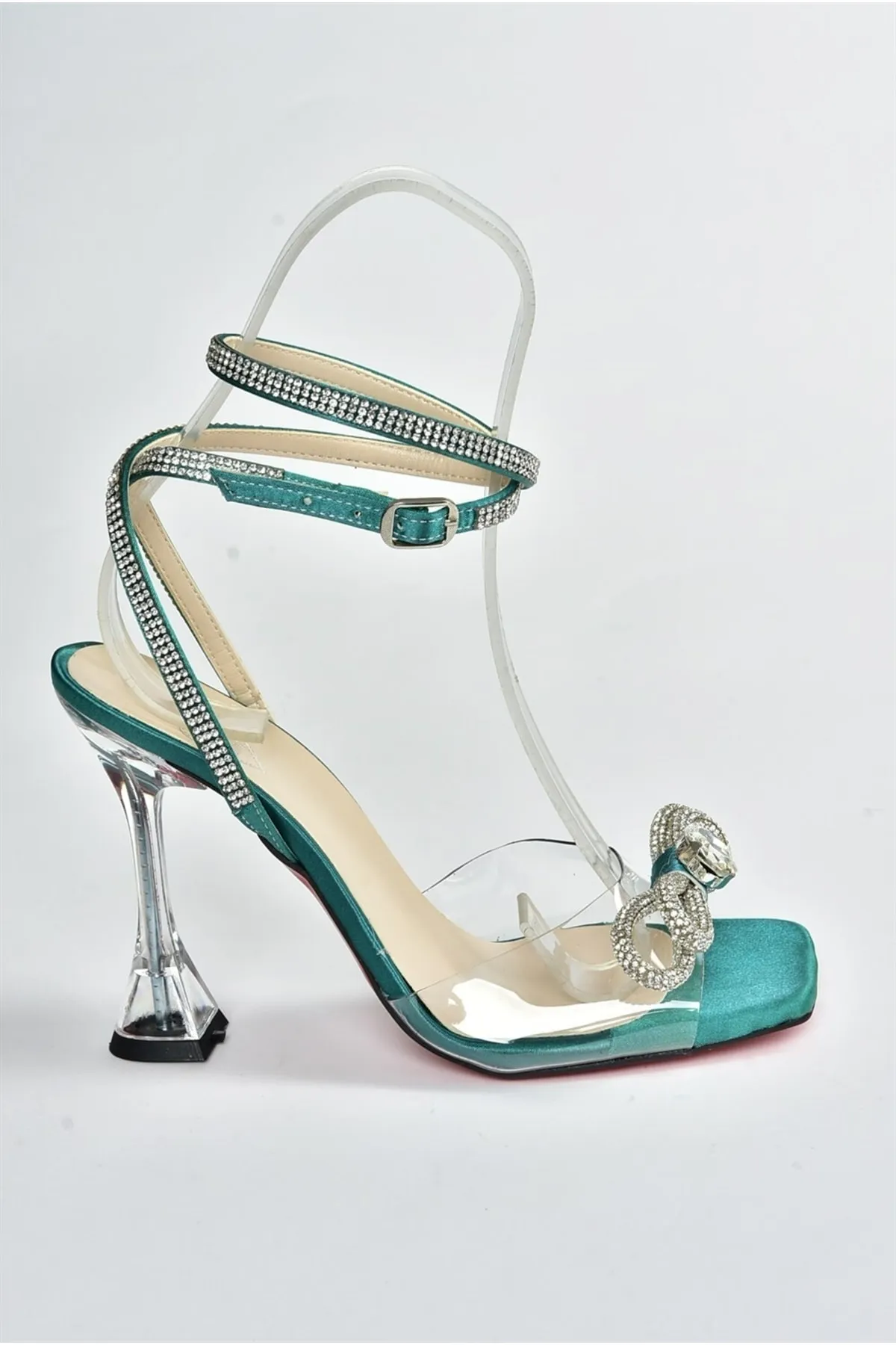Fox Shoes  Damen-Abendschuhe aus transparentem, gebändertem Stein in grünem Stoff M654251504