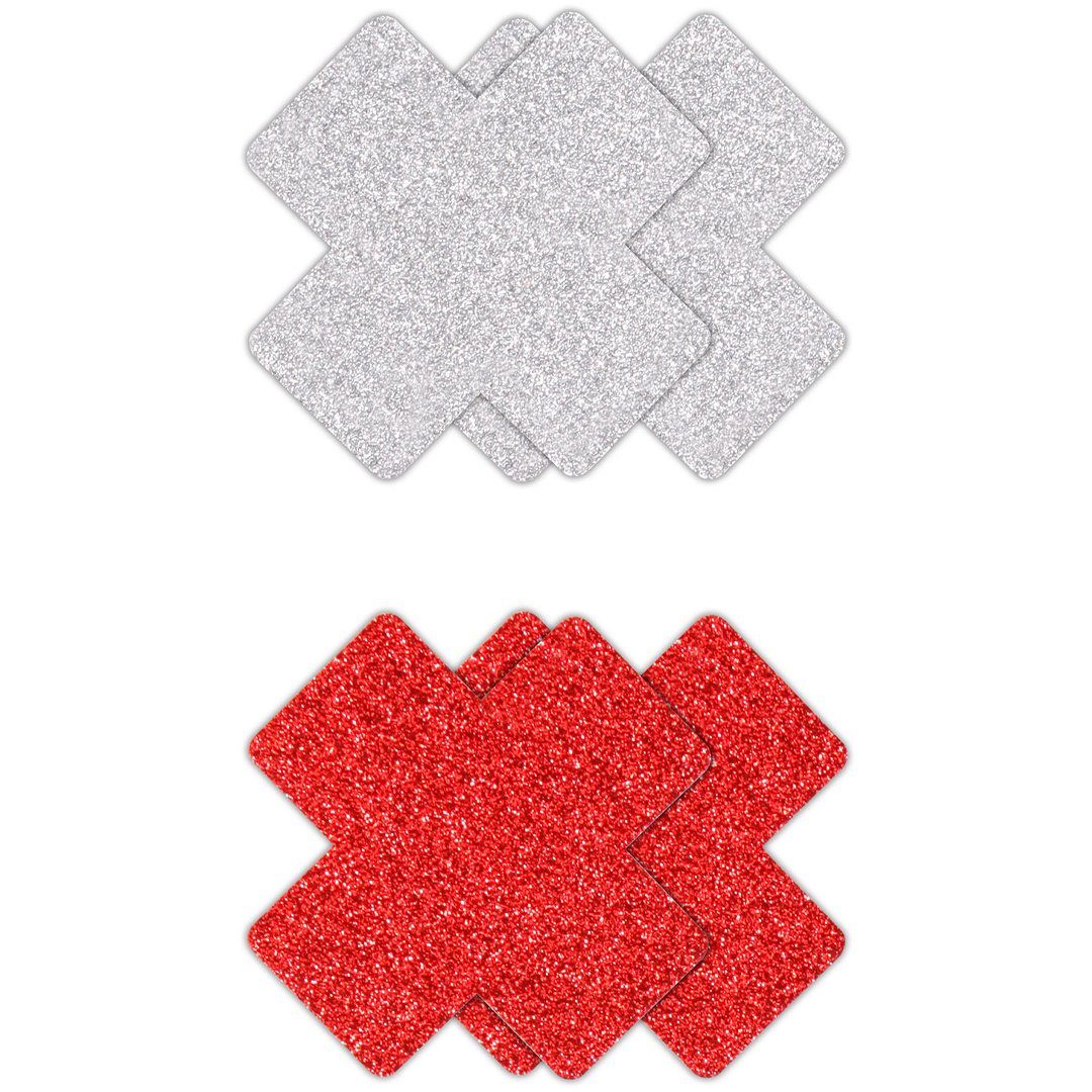 NS Novelties Brustwarzenabdeckung 2 Paar Nippelpasties X Glitzer Nippelsticker - rot, silber