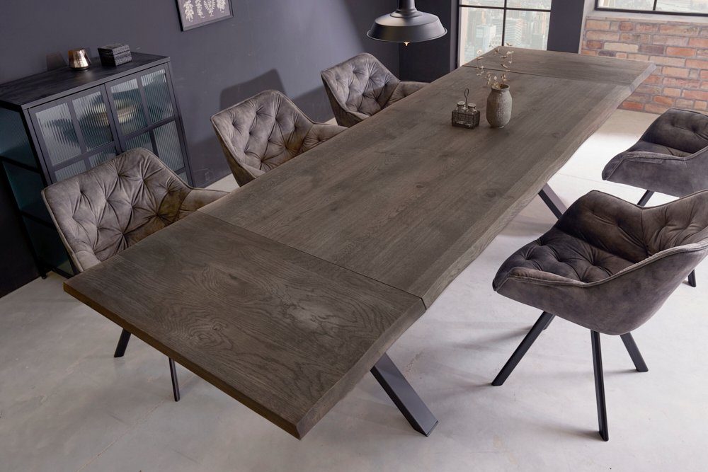 riess-ambiente Ansteckplatte WILD OAK 50cm grau (smoke finish), Set, 2St., Esszimmer · Massivholz · Wildeiche · Baumkante · Verlängerung · geölt