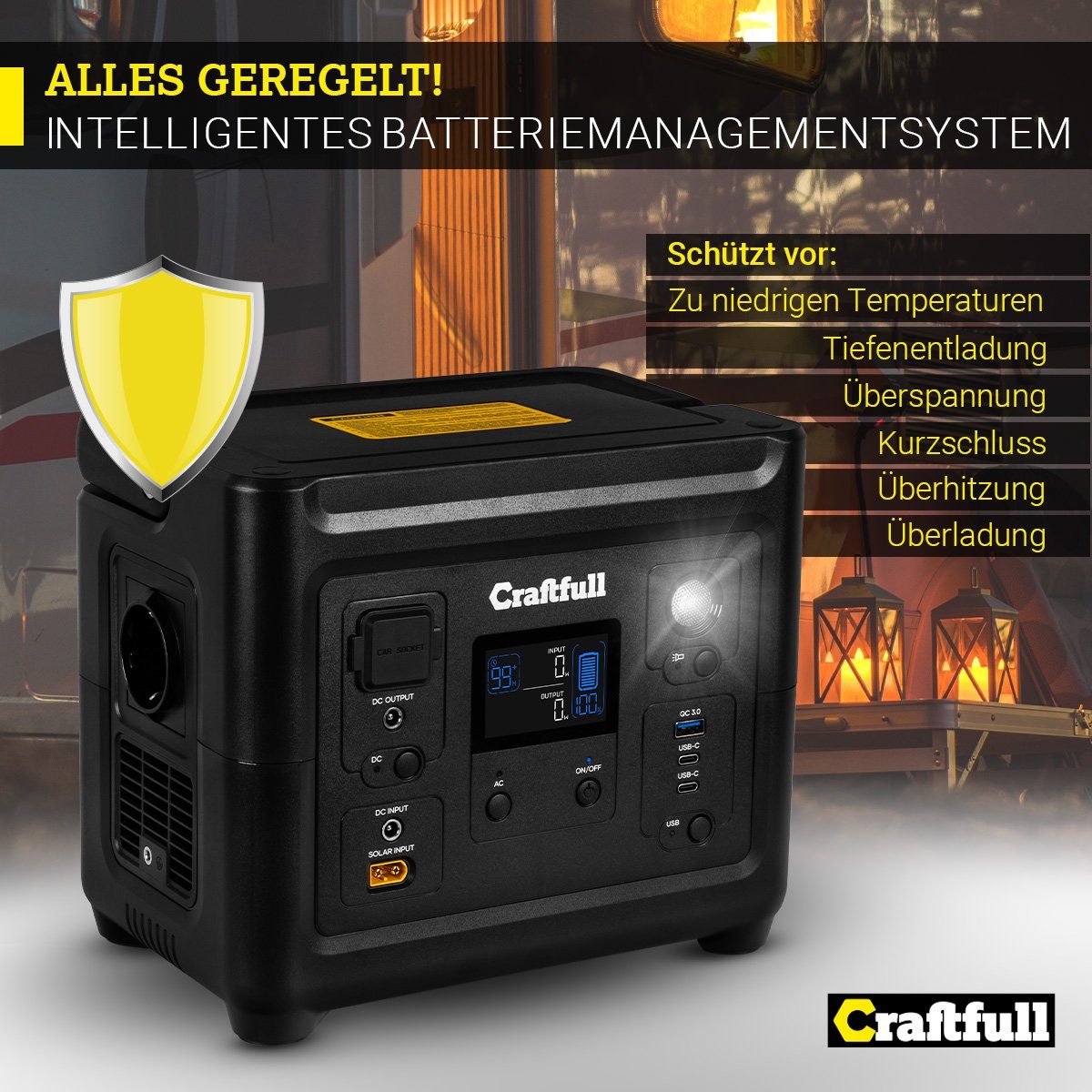 Craftfull Powerstation Schnelllade-Powerstation Fast Charge PS500 Powerstation 3 Jahre Garantie - Stromerzeuger - Powerbank - Stromgenerator 18000 mAh (230 V, 1 St), Tragbarer Akku - mobile Stromversorgung - Camping Generator