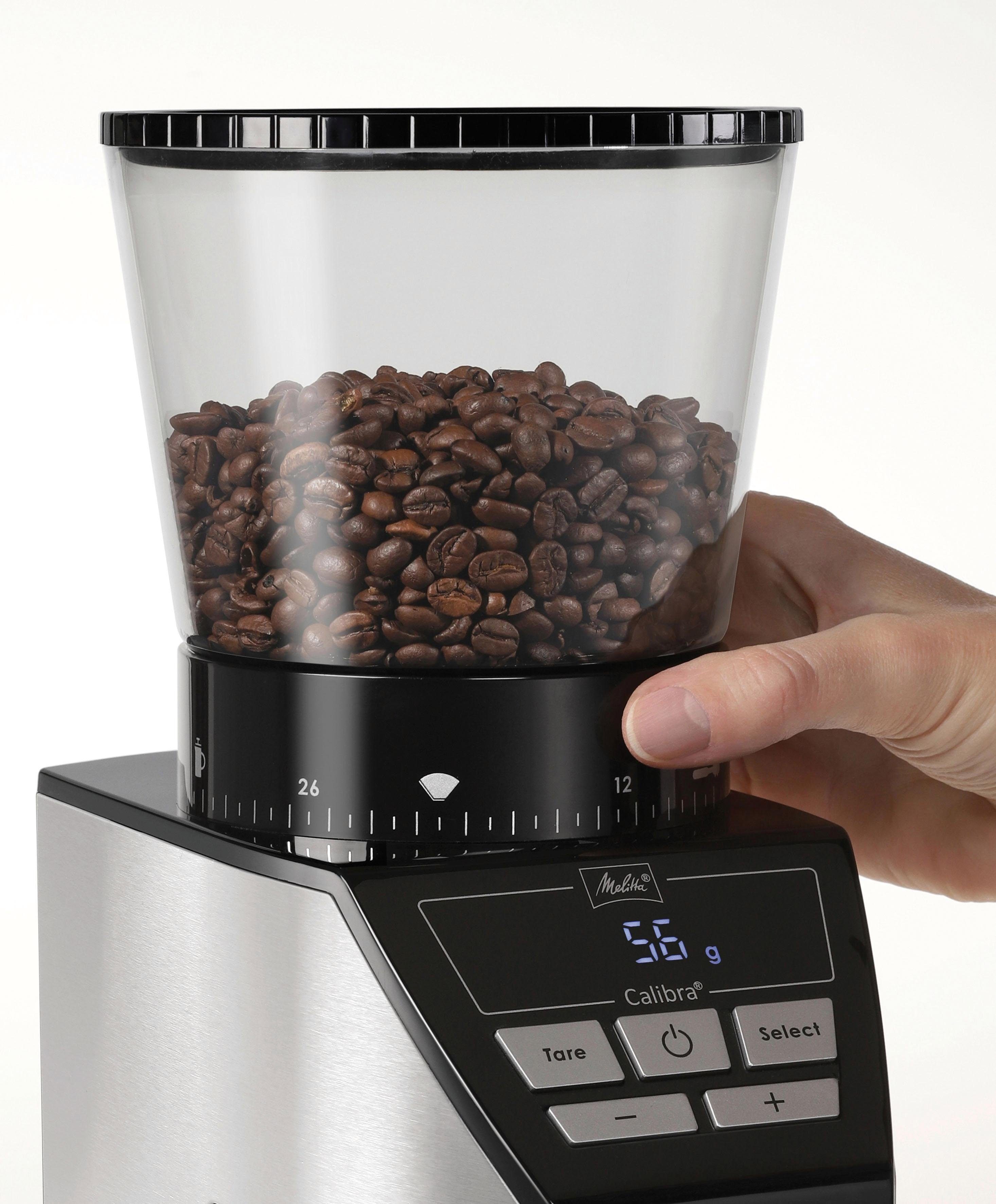 Melitta Kaffeemühle Calibra 1027-01 schwarz-Edelstahl, 160 W, Kegelmahlwerk, 375 g Bohnenbehälter