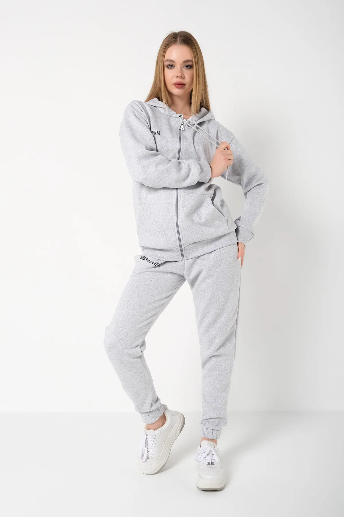 Know  Grauer Sierra Nevada bedruckter Cardigan-Jogger-Trainingsanzug für Damen