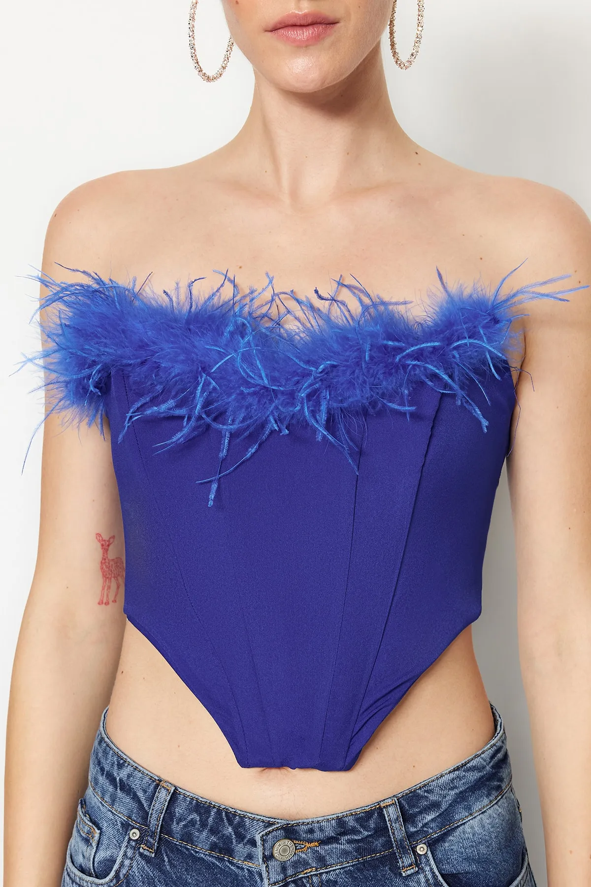 Trendyol Collection  Saks Crop Lined Woven Bustier Bustier TPRSS22BS00018