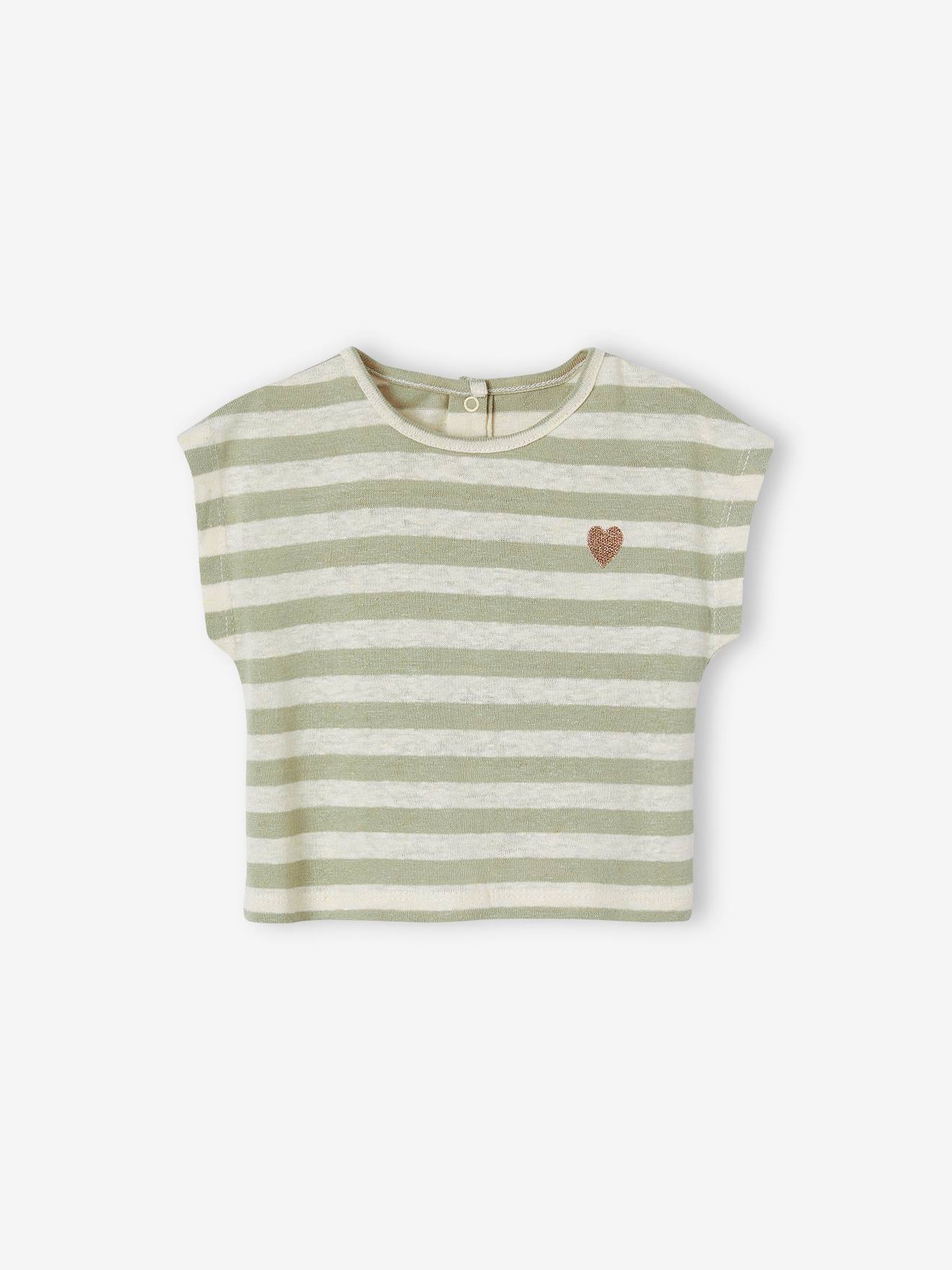Ensemble bébé short, T-shirt rayé et bandeau orange