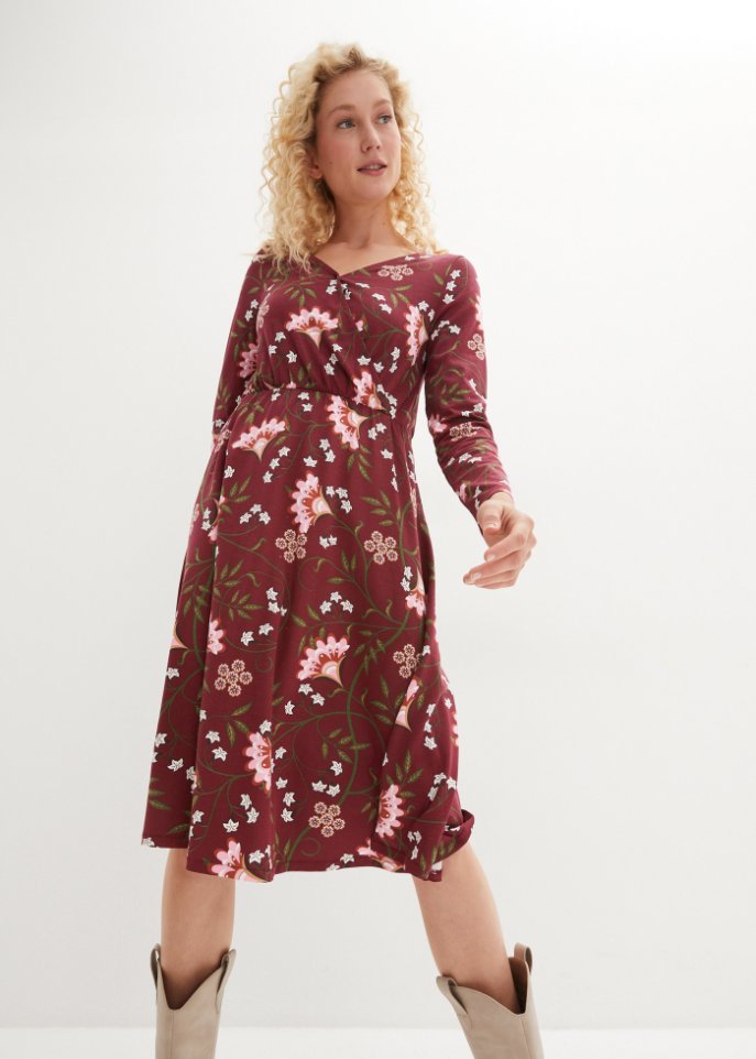 Baumwoll-Midi-Jerseykleid in Wickeloptik