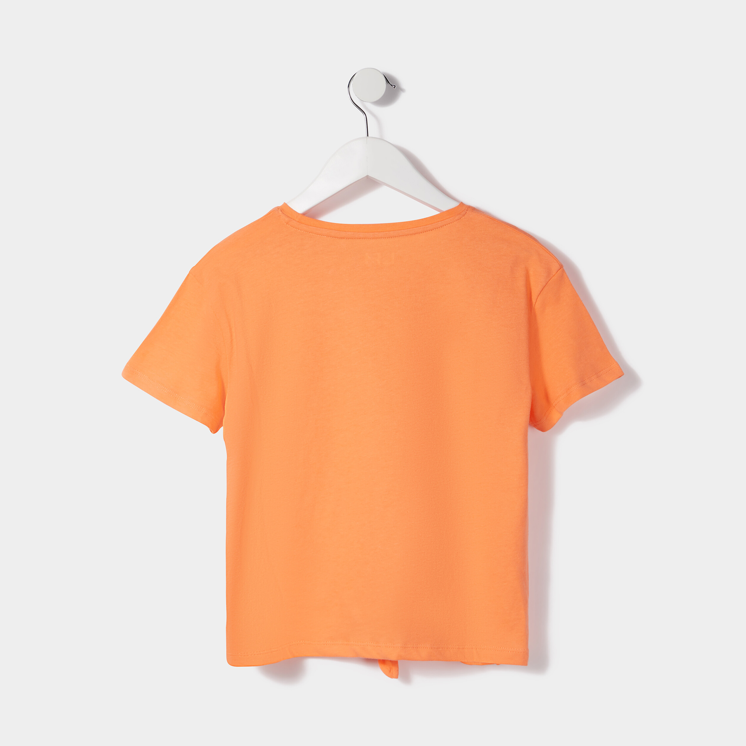 T-shirt manches courtes noué orange corail fille | La Halle