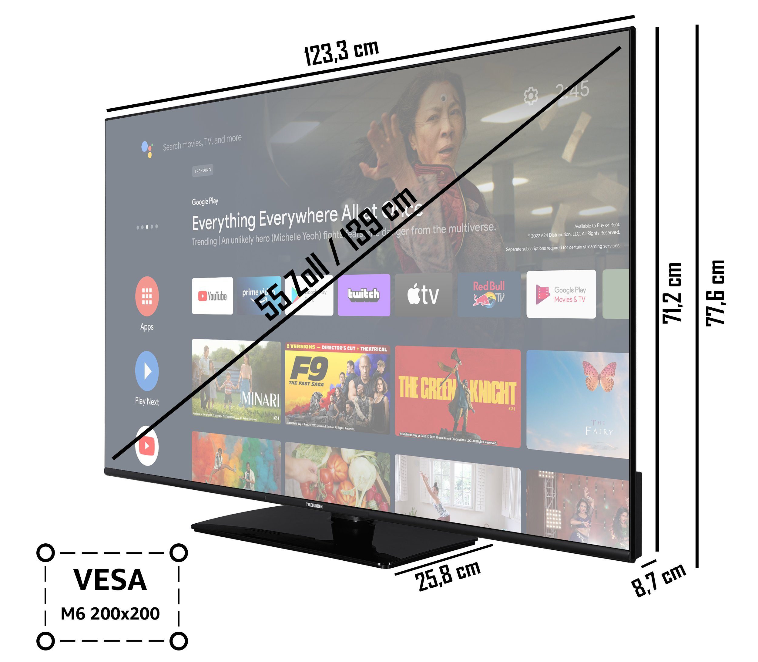 Telefunken XU55AN754M LCD-LED Fernseher (139 cm/55 Zoll, 4K Ultra HD, Android TV, HDR Dolby Vision, Triple-Tuner, Bluetooth, Dolby Atmos)