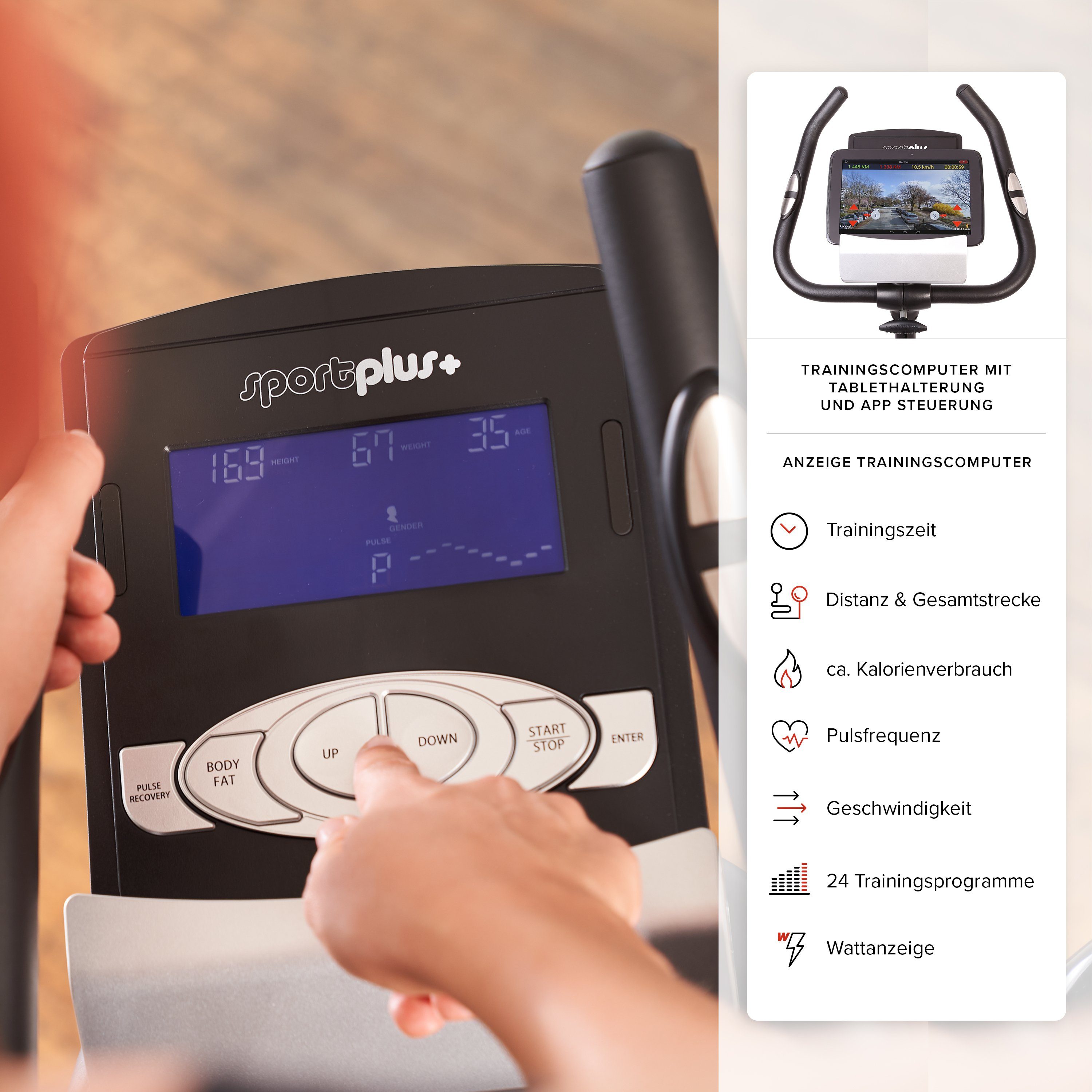 SportPlus Crosstrainer SP-ET-9800-iE, Crosstrainer, Heimtrainer, App, Handpulssensoren, 18 kg Schwungmasse