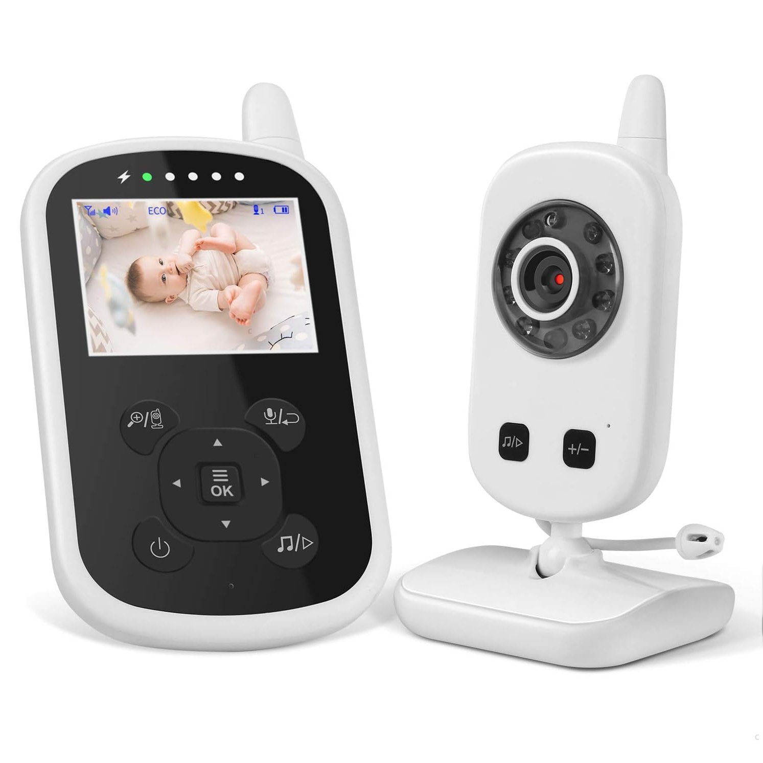 BUMHUM Video-Babyphone Babyphone mit Kamera Video Baby Monitor 2,4 GHz Gegensprechfunktion, ECO Modus Nachtsicht Temperatursensor Schlaflieder Lange Akkulaufzeit, 480p