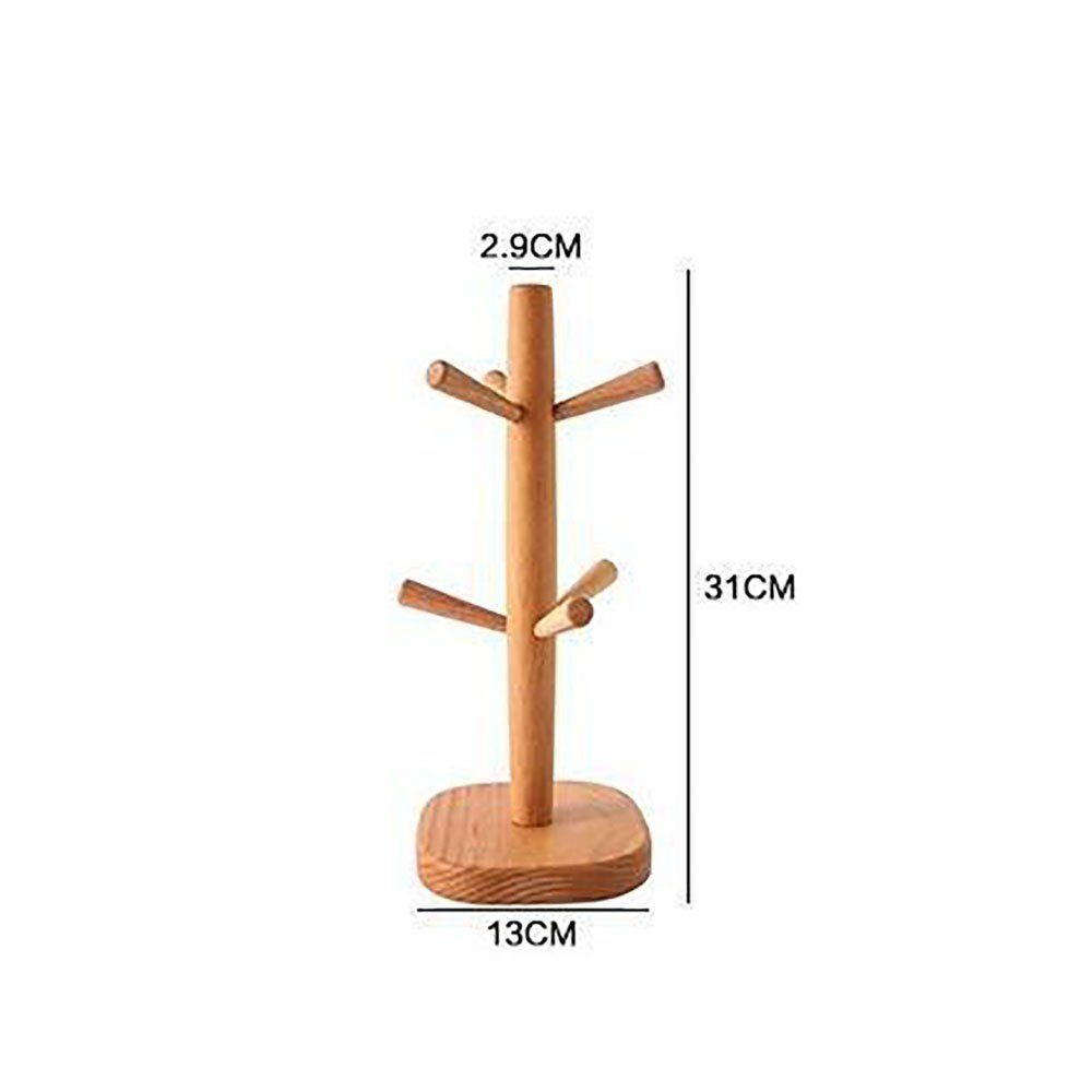Aphollod Gläserhalter Tassenbaum, Becher-Aufhänger, Kaffee-Becherhalter mit 6 Haken, Holz-Kaffeebecher-Halter für Theke