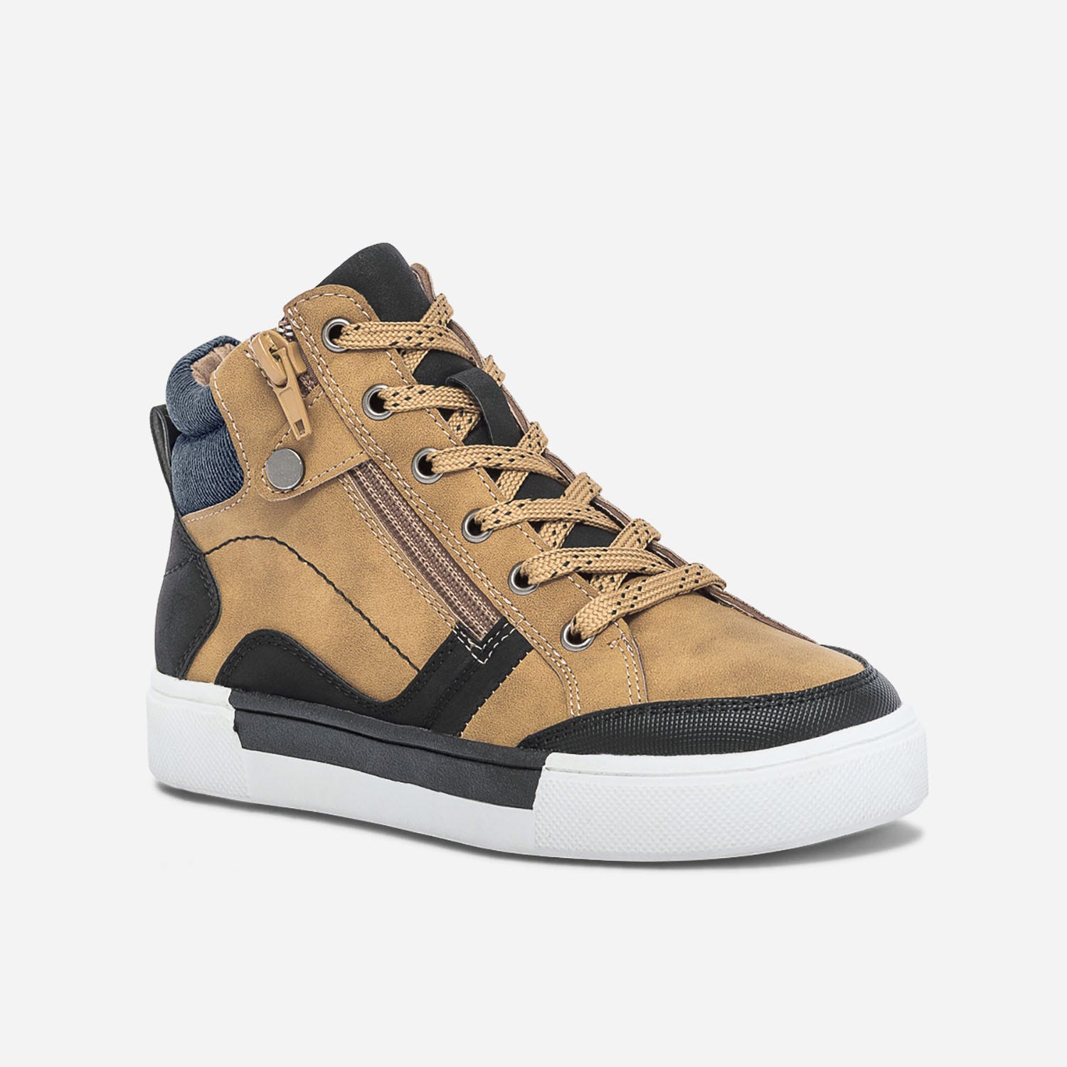 Basket ocre, noir et gris
