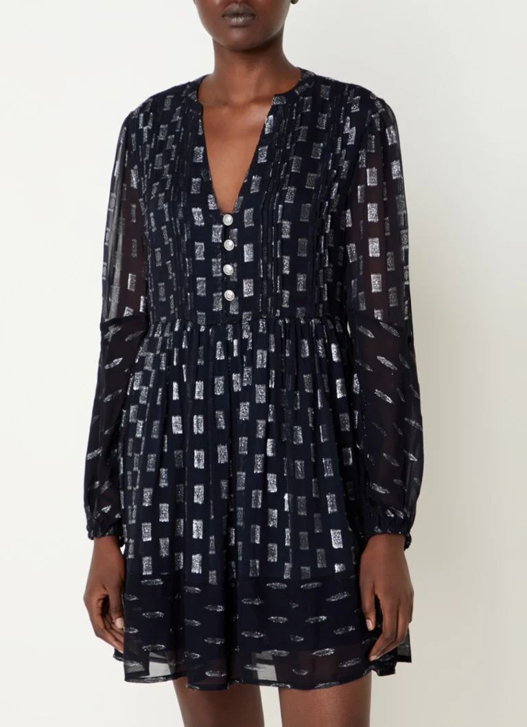 Vestido curto semitransparente Maje com detalhe plissado e lurex.