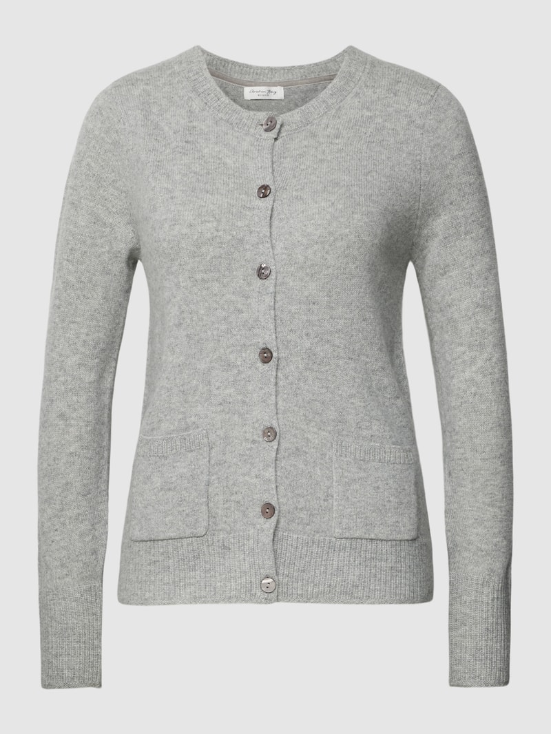 Strickjacke mit Knopfleiste und Eingrifftaschen in mittelgrau meliert