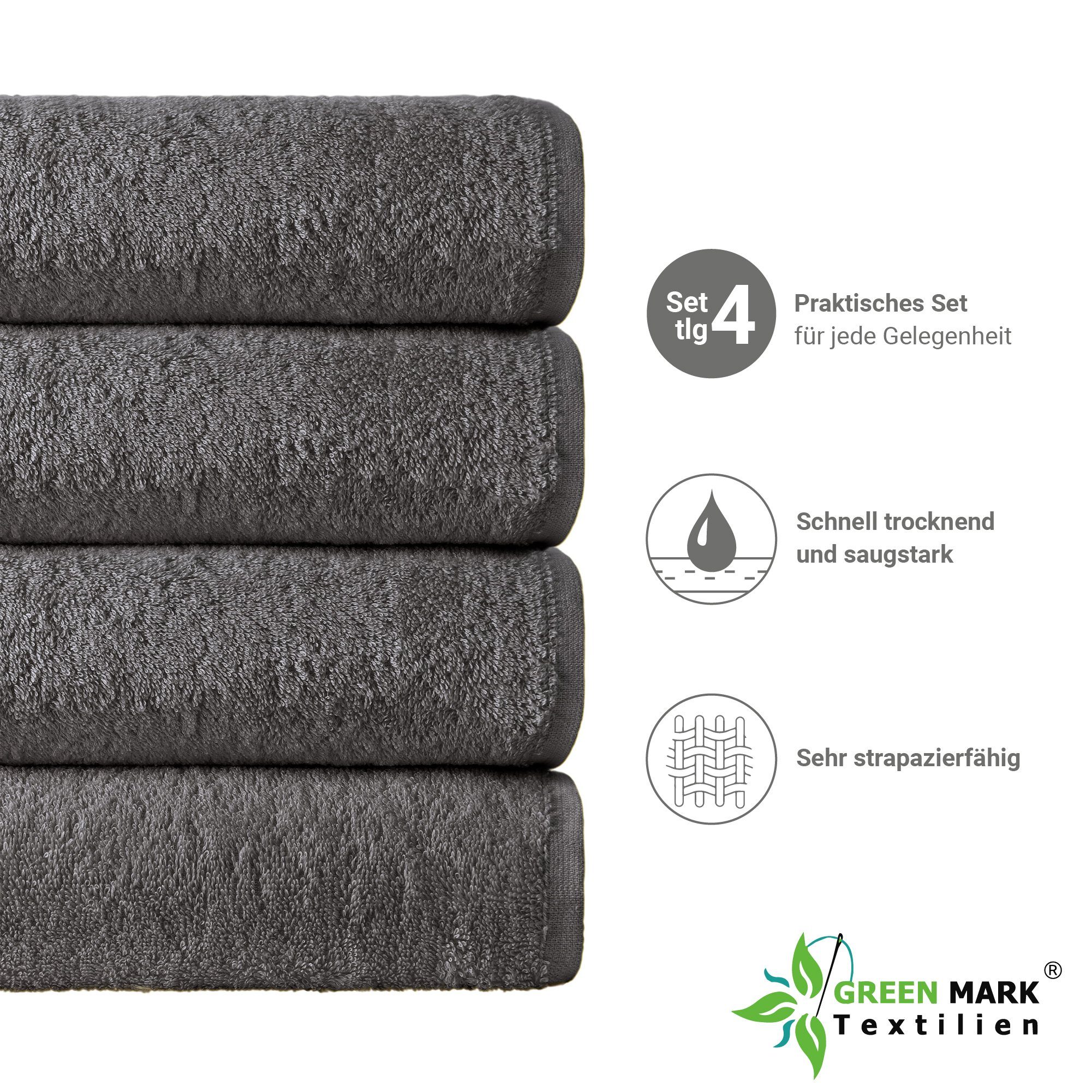 NatureMark Duschtuch Duschtuch 400gsm, 100% Baumwolle (4-St), Duschhandtuch 70x140cm Anthrazit grau