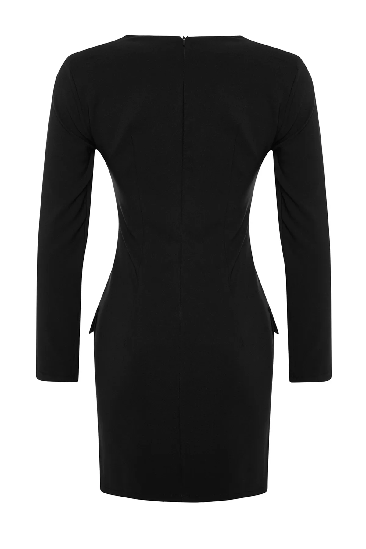 Trendyol Collection  Schwarzes, gewebtes Jackenkleid mit Taschen und Knöpfen TWOAW24EL00629