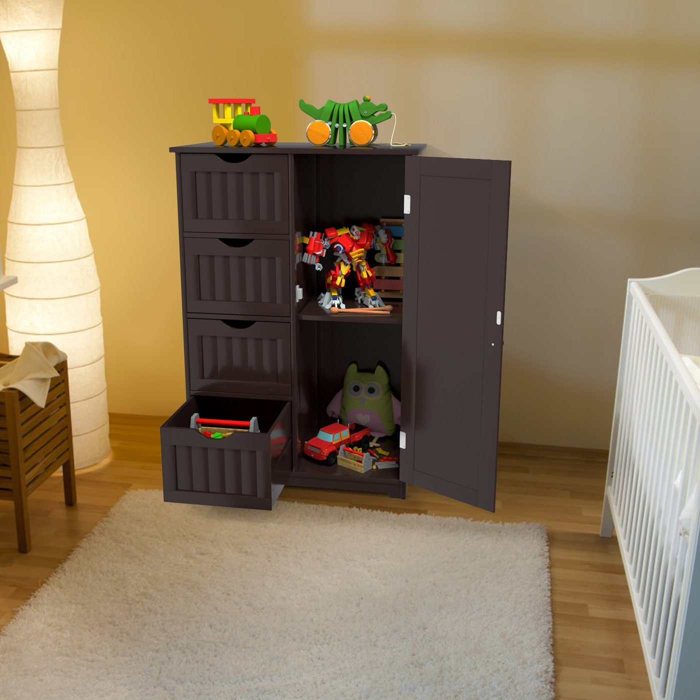 COSTWAY Badkommode, mit 4 Schubladen & 1-türigem Schrank, 55 x 30 x 81 cm