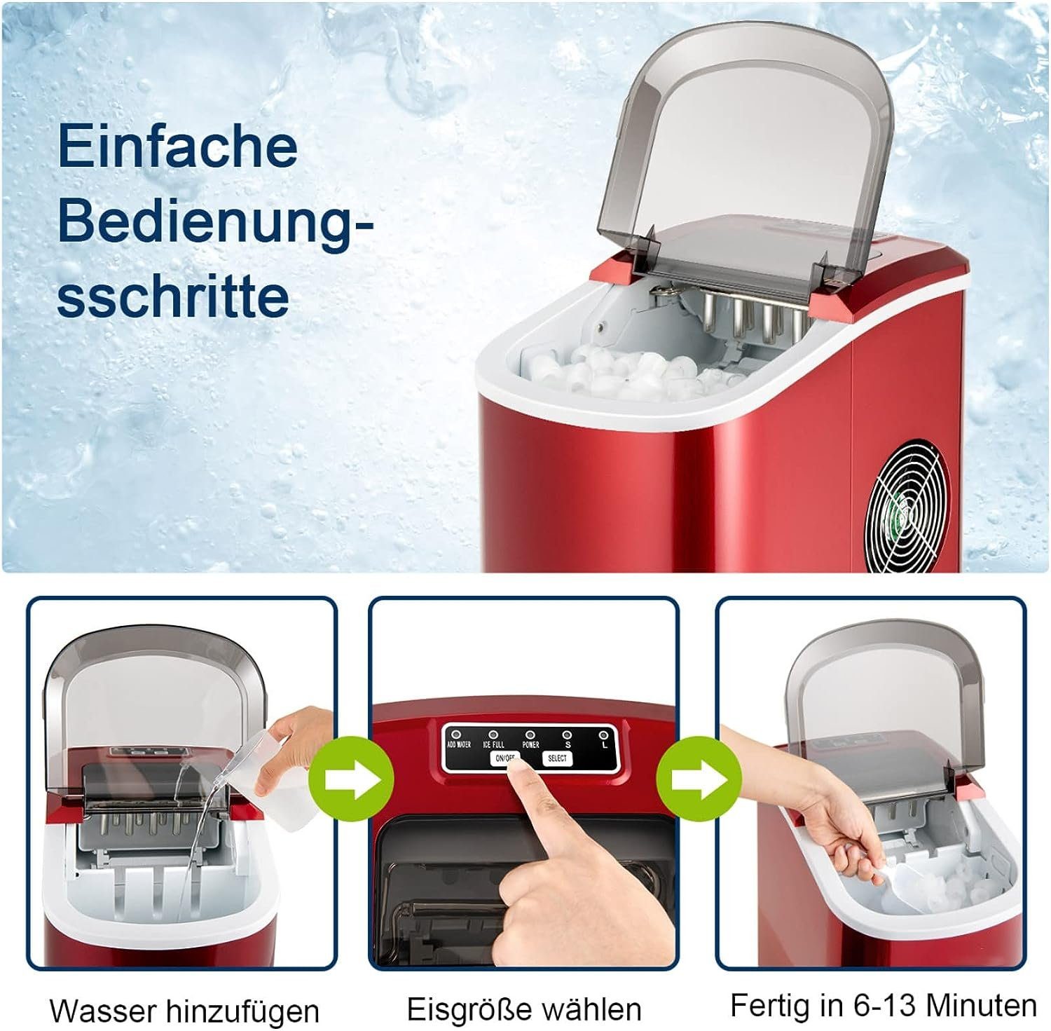 KOMFOTTEU Eiswürfelmaschine, mit 2,2L Wassertank, 12 kg/24 Stunden