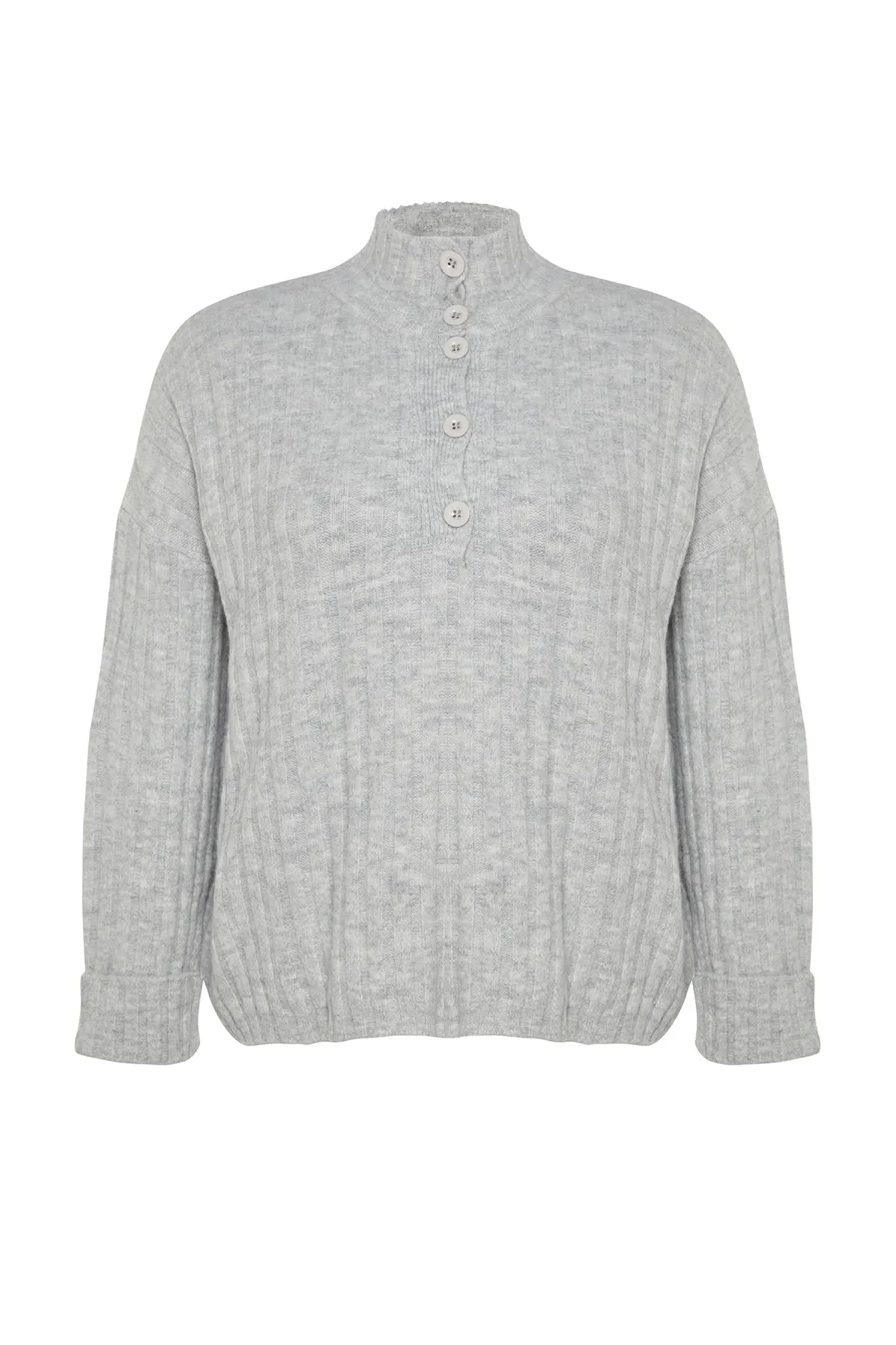 Trendyol Curve  Graue Strickjacke mit Knopfverschluss