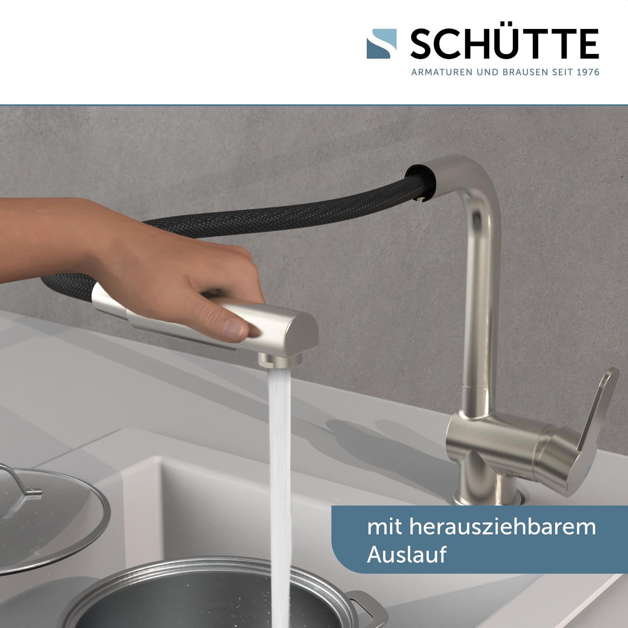 Schütte Küchenarmatur LONDON mit Geschirrbrause, Edelstahloptik