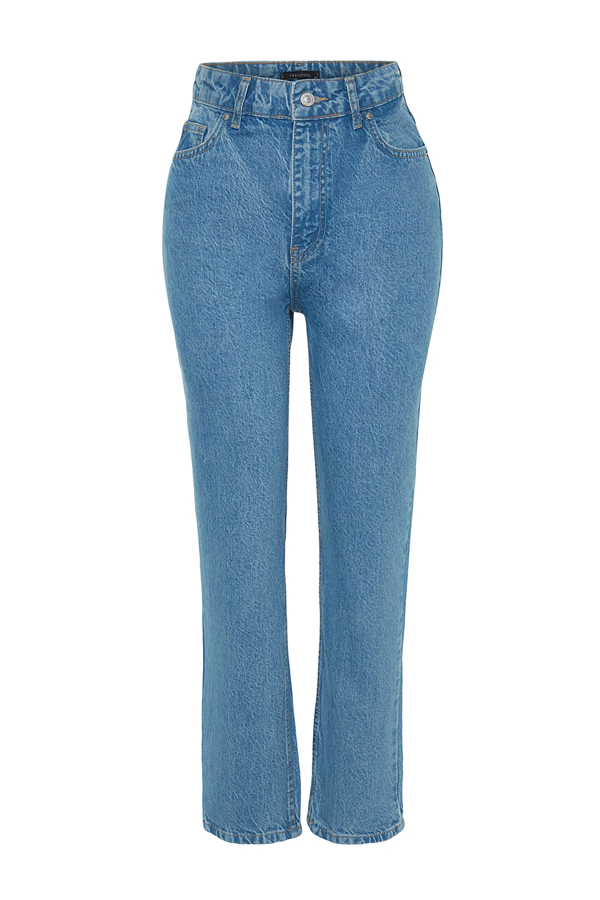Trendyol Collection  Blaue gerade Jeans mit hoher Taille TWOAW24JE00061