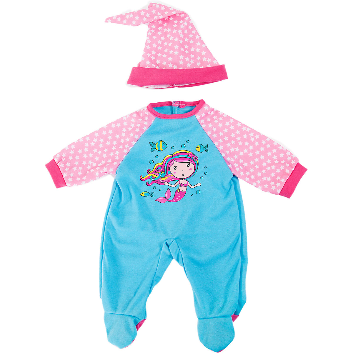 Kleider für Puppen 40-46 cm: 2-tlg. - Strampler + Mütze, blau/rosa