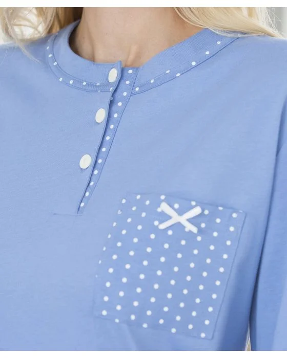 Pyjama-tunique en pur coton peigné, manches longues