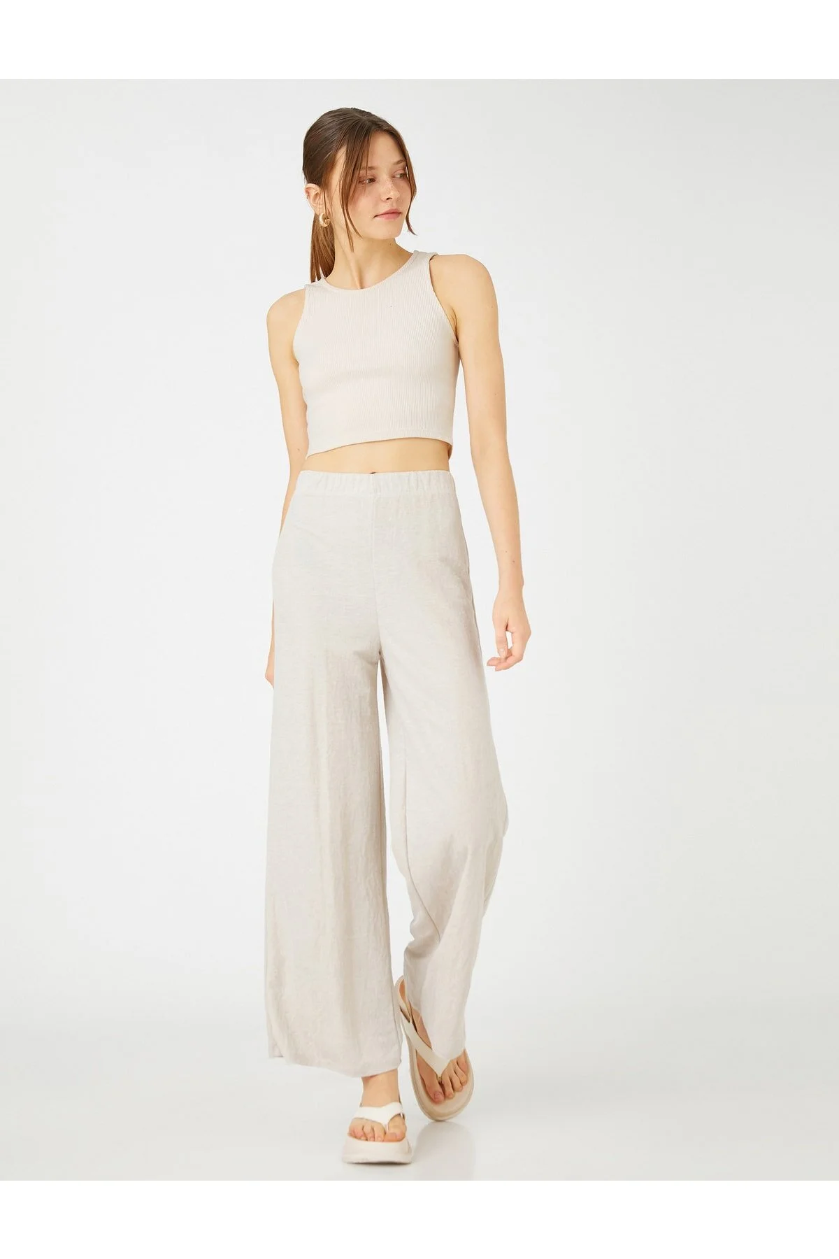 Koton  Hose mit weitem Bein, entspannter Schnitt, elastische Taille