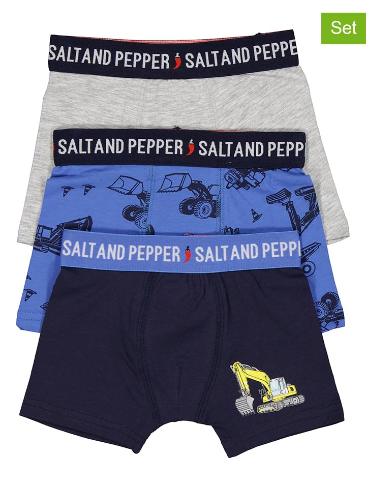Salt and Pepper 3er-Set: Boxershorts in Blau/ Grau günstig kaufen