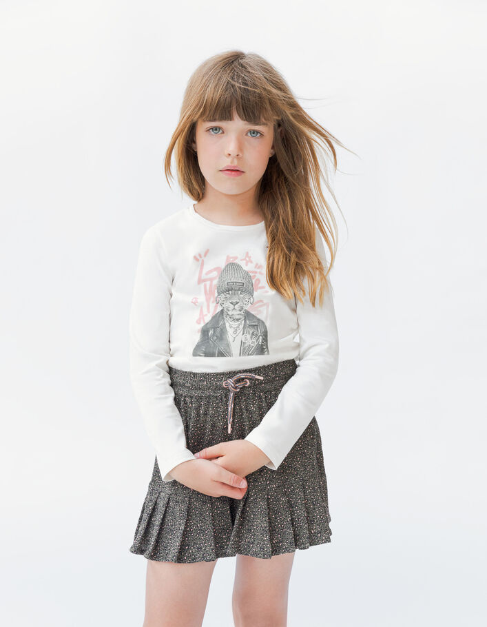 T-shirt écru visuel léopard fond tag pailleté fille