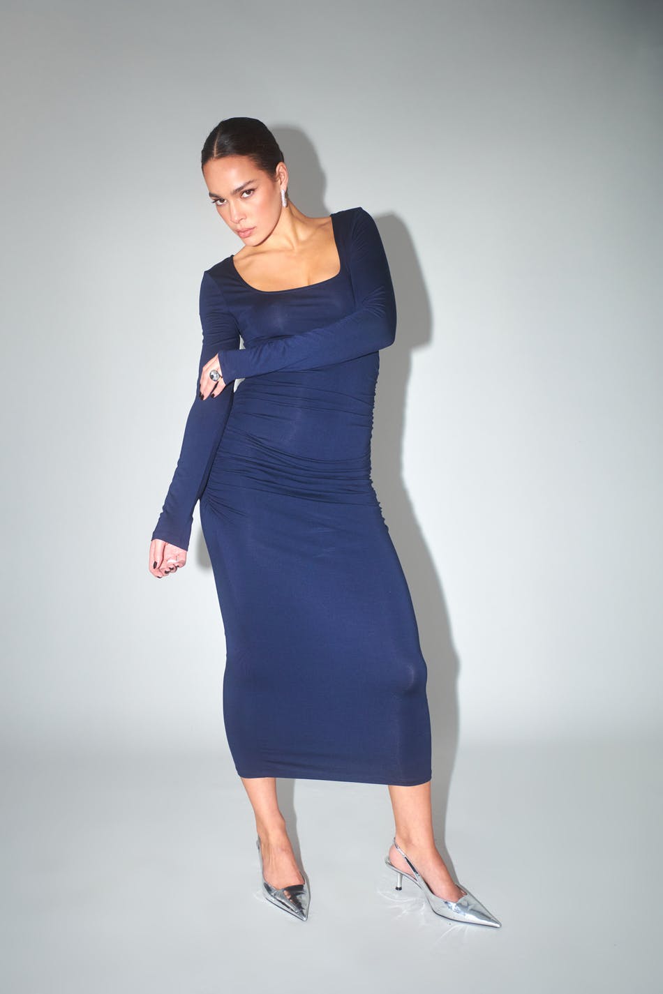Soft touch ruched midi dress