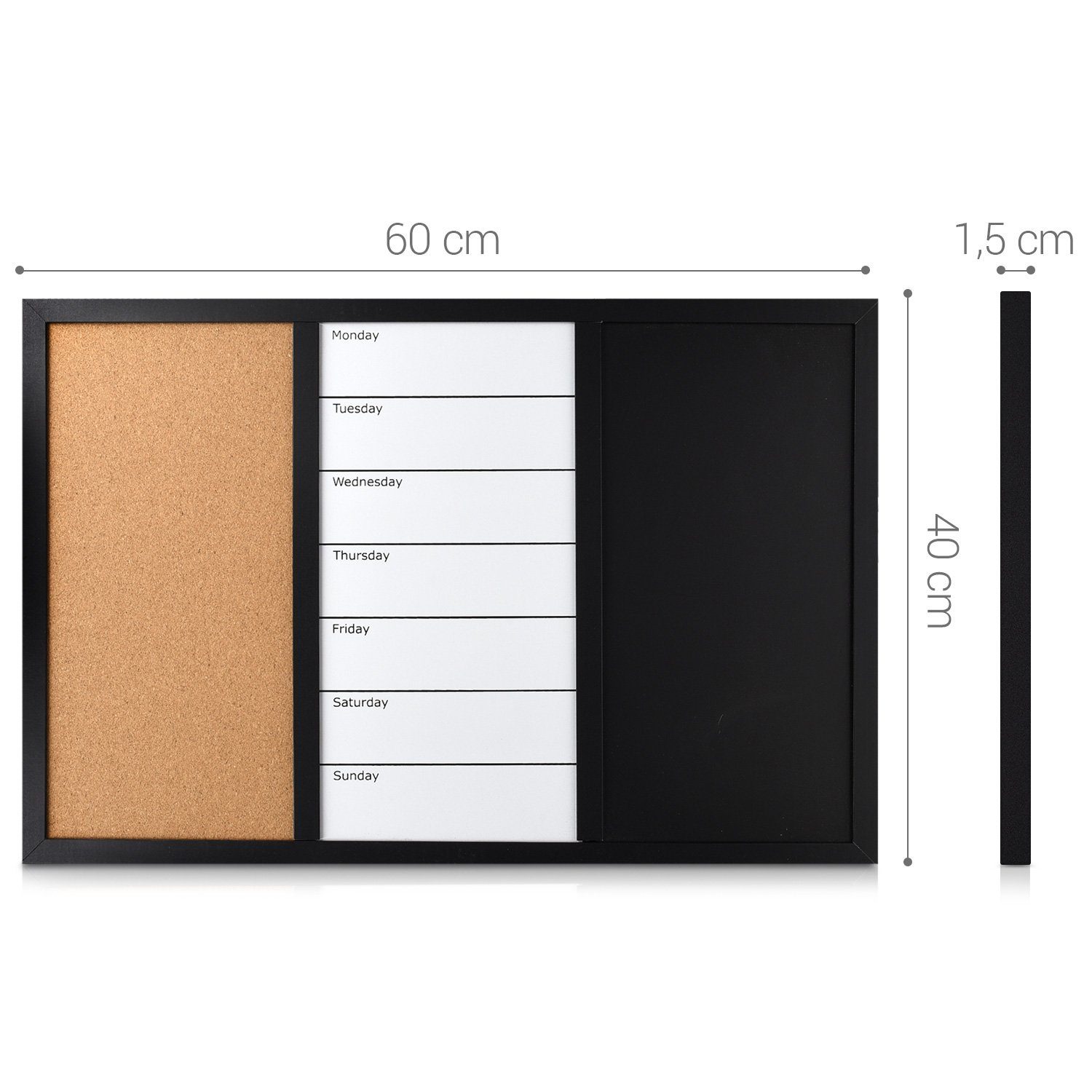 Navaris Pinnwand 3in1 Kombitafel 60x40cm - Kreidetafel Whiteboard Kork Pinnwand