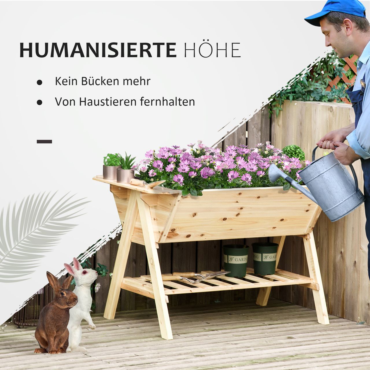 Outsunny Hochbeet Pflanzkasten Vliesstoff Tannenholz Natur