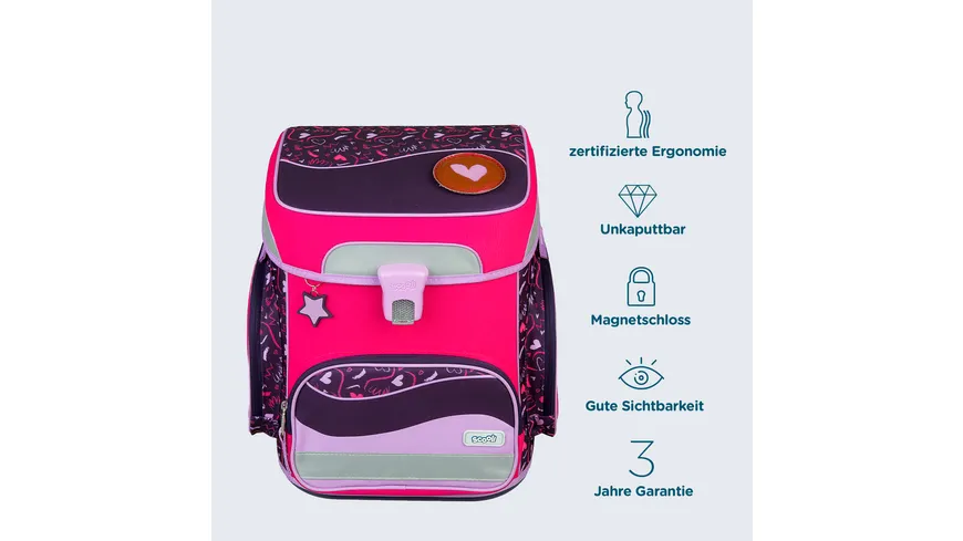 Scooli Schulranzen-Set EasyFit 5teilig Glow-Edition Heartbeat