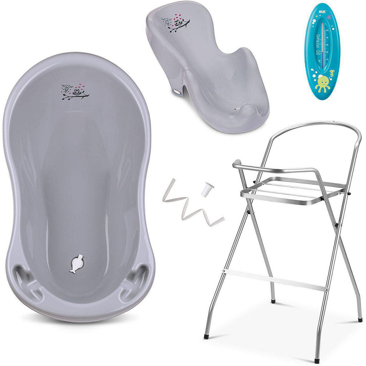 Baby Badewanne Set 5 Teilig. Badewanne 86cm mit Gestell, Badewannensitz, Abfluss und Thermometer.