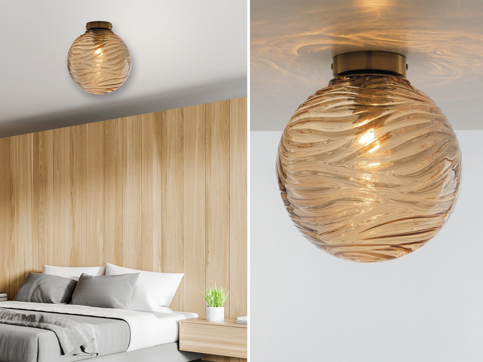 meineWunschleuchte LED Deckenleuchte, Dimmfunktion, LED wechselbar, Warmweiß, Designer Rauchglas Glas-kugel Ø 25cm für Treppenhaus & Ankleidezimmer