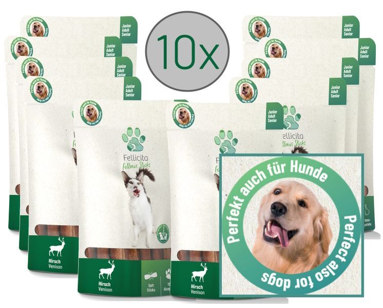 Fellicita Snacks Fellicita Hirsch Sticks 10x 50g Fellonis Hundesnacks
