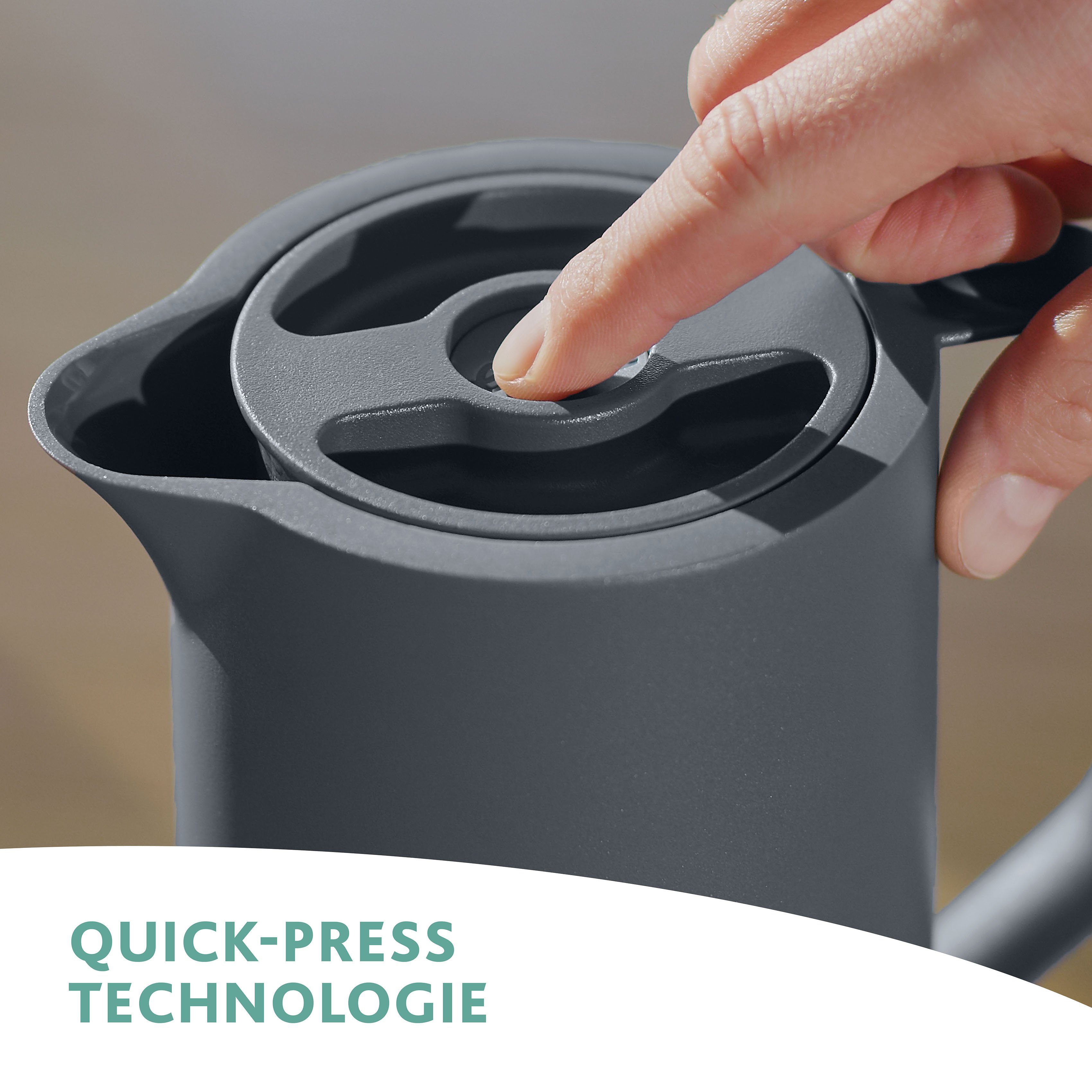 Emsa Isolierkanne Motiva, 1 l, Quick-Press-Deckel, Einhandbedienung, 12h warm/24h kalt, Glaskolben