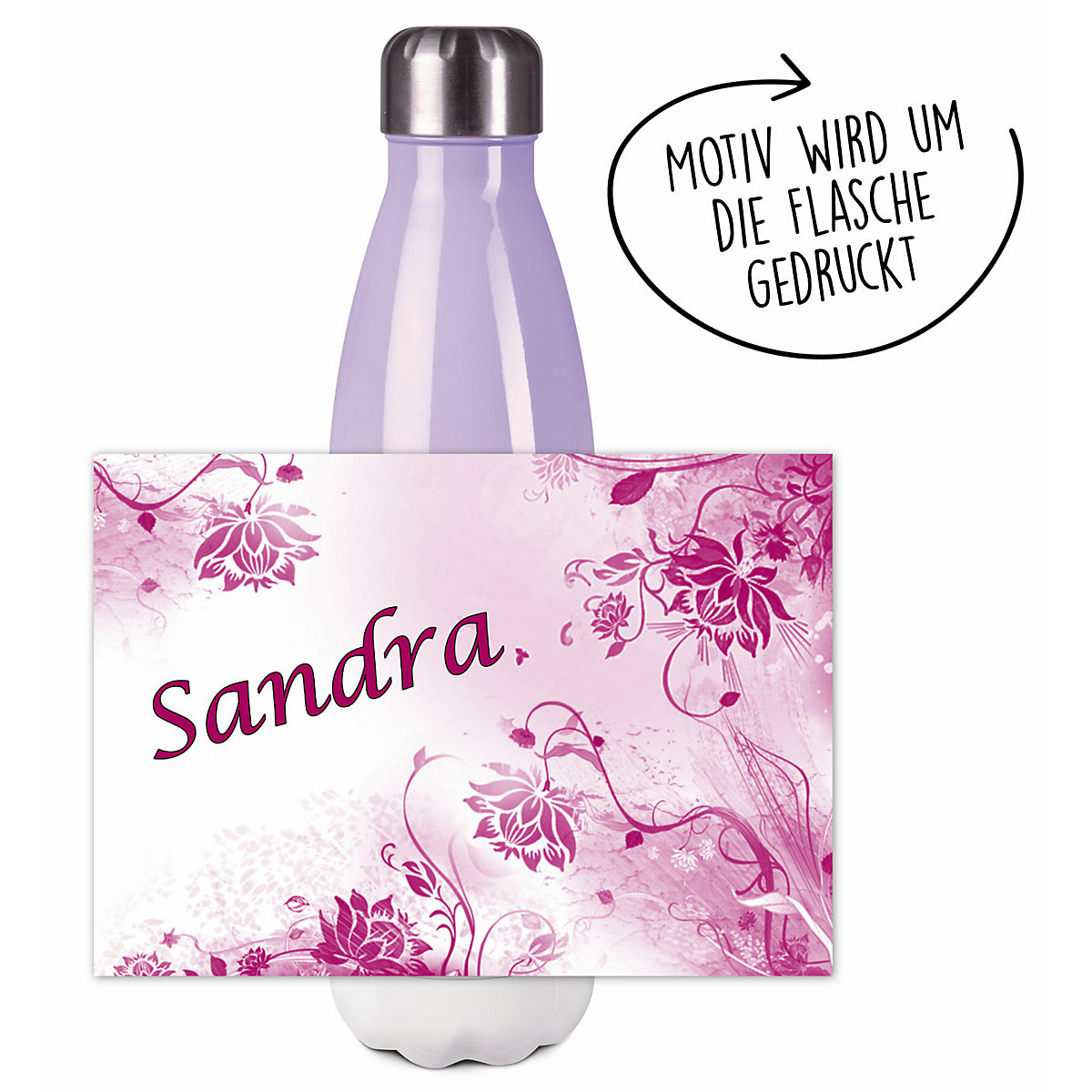 Edelstahl Kinder Thermoflasche / Trinkflasche bunt Blumenranke Farbe brombeere Spülmaschinenfest, Auslaufsicher, Bruchfest, Doppelwandig, Für Heißgetränke geeignet, Mit Deckel, Isoliert