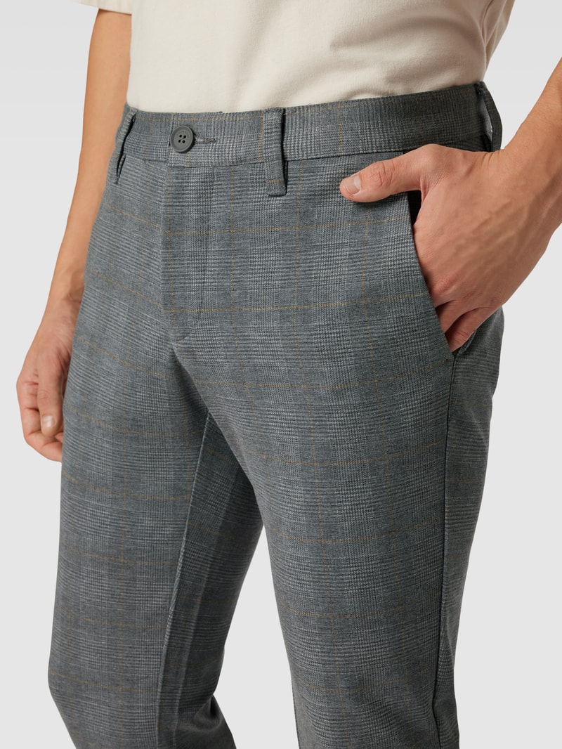 Tapered Fit Hose mit Glencheck-Muster Modell 'MARK' in mittelgrau