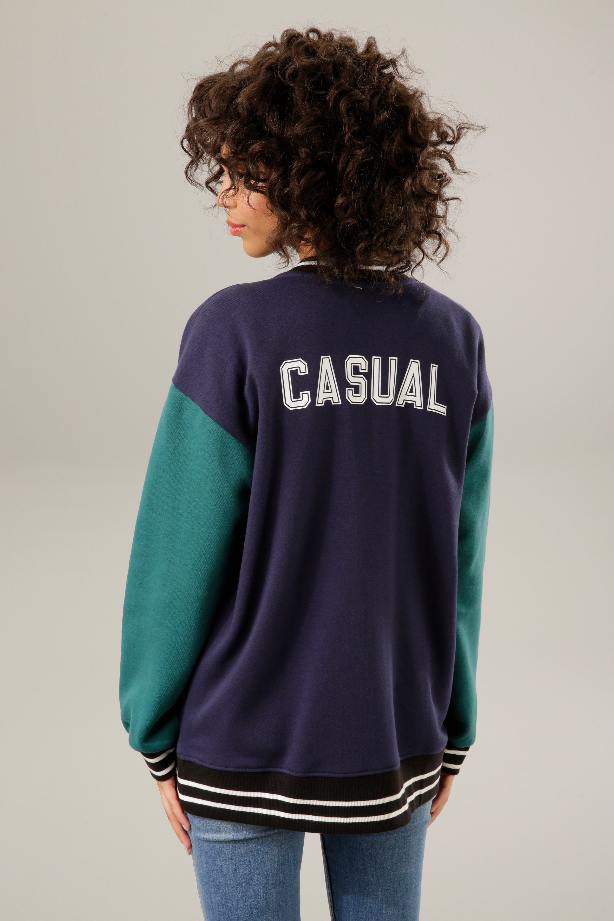 Aniston CASUAL Blouson im trendigem Colorblockung und gestreiften Bündchen