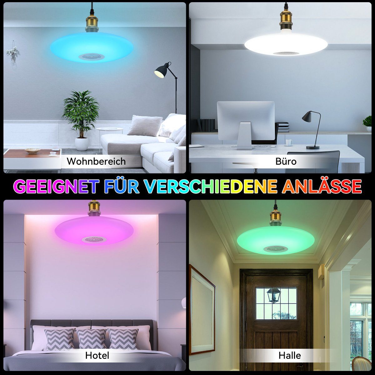 oyajia Deckenleuchte 48W E27 LED Deckenlampe mit Bluetooth Lautsprecher, mit Fernbedienung, LED fest integriert, RGB, Dimmbar LED RGB Lampe Leuchtmittel, für Home Stage Party Weihnachtsdeko